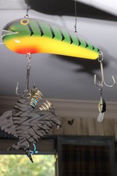 Large Hanging Decorative Fishing Lure With Metal Piranha On Hook