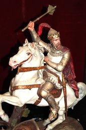 Large Cast Metal Knight Edward III & Horse Cavalry Sculpture With Painted Detail & Weapons