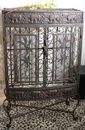 Standing Metal Wine Cabinet With Elephant Design Border.