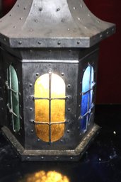 Large Vintage Lantern With Multi-colored Glass Windows