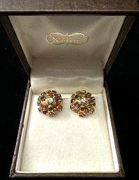 18K YG Pair Of Earrings With Multi Colored Precious Stones.
