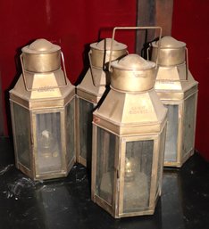 Set Of 4 Original Vintage Large Brass Orient Express Maritime Oil Lanterns