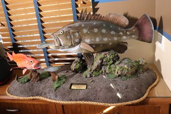 Amazing Extra-large Free Standing Full Sculpture With Faux Fish- Mounted Snowy Grouper And Rosefish.