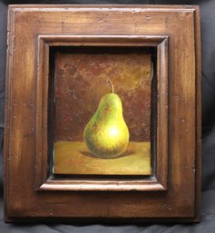 Fine Still Life Painting Of A Pear Signed By Artist S. Moo In A Rustic Wood Frame