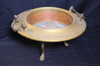 Copper And Brass Footed Bowl With Handles.