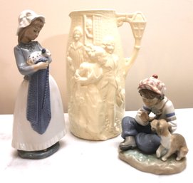 'I Hope She Does' Lladro 5450 & Lladro Lady With Puppy, Embossed Burleigh Ware Pitcher Salley In Our Alley