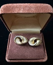 14K YG Pretty Pair Of Spiral Earrings With Diamond Swirl.