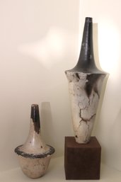 Vintage Handmade Ceramic Vases With A Raised Glazed Finish