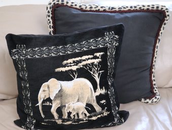 Decorative Pillows Including Elephant Pillow And Black Pillow With Leopard Print