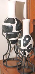 Decorative Vases With Black And White Pattern Includes Stands