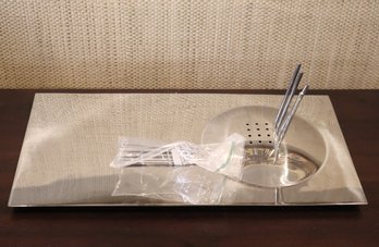 Unique Stainless Steel Appetizer Serving Tray & 16 Appetizer Spears.