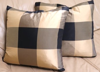 Feather And Down Filled Satin Like Plaid Zipper Pillows Approx. 22 Inches Square
