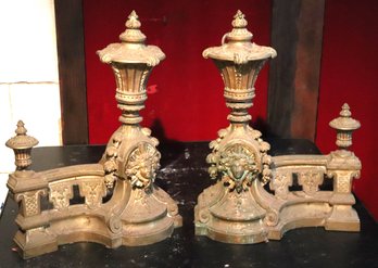 Vintage Brass Chenets/andirons With Facial Accents