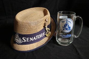 Vintage Woven Straw Hat Of Washington Senators Baseball Circa 1958 And Beer Mug