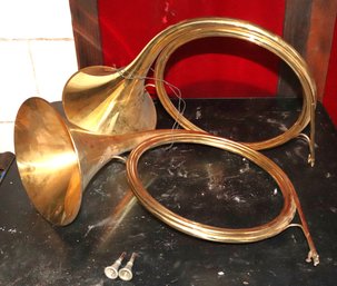 Pair Of Vintage Brass Ceremonial Hunting Horns By Sansons NY
