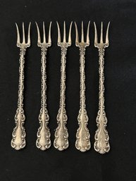 STERLING SILVER GORHAM LOUIS XV APPY / SEAFOOD FORKS - SET OF 5