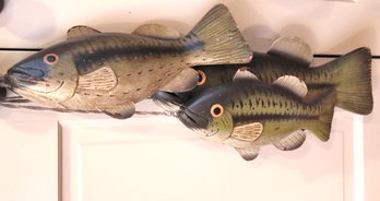 Trio Of Carved Painted Fish On A Line