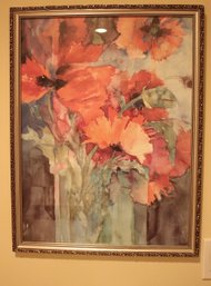 Poppy Flowers Delicate Watercolor? Artwork In Silver Frame.