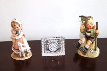 All The Lords Children By Lucas Enesco 1980 & Goebel Figurine & Waterford Crystal Quartz Desk Clock