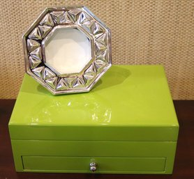 Johnathan Adler Silver Tone Frame And Lime Green Jewelry Box