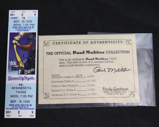 Paul Molitor Limited Edition 3000 Career Hit Authentic Game Signed Ticket With COA