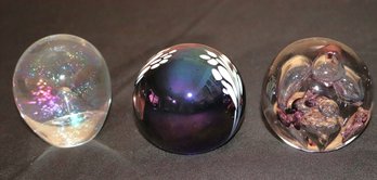 3 Blown Art Glass Signed Paperweights Includes Langham, Eikhardt 85? & The Glass House ESP 1985