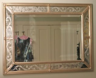 Glamourous Mirror With Venetian Style Etched Frame, Highlighted In Silver.