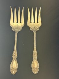 STERLING SILVER WALLACE LUCERNE PATTERN PAIR OF MEAT SERVING FORKS