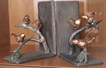 San Pacific International Heavy Metal Bookends Of Birds Nesting On Branches