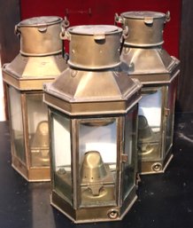 Set Of 3 Vintage Bulpit Brass Maritime Oil Lanterns By