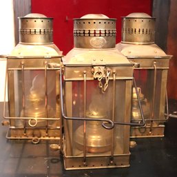 Set Of 3 Vintage Brass Viking Maritime Oil Lanterns