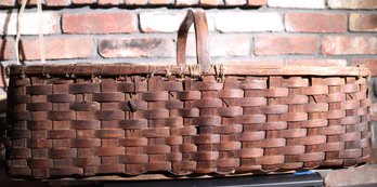 Antique Wooden Basket With Handle