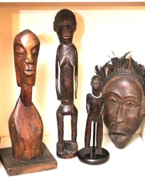 Vintage Carved Wood Mask & Carved Wood African Sculptures