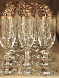 Set Of 16 Fancy Champagne Glasses With Gold Rim