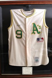 Reggie Jackson Oakland Athletics Autographed Short Sleeve M And N Baseball Jersey With COA In Plexiglass Case