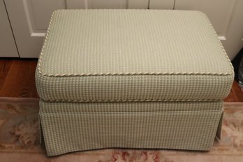 Tailored Ottoman With Delicate Green Checked Fabric And Trim.