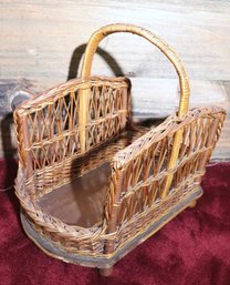 Vintage Wicker Basket With Feet And Wood Bottom