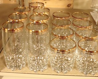 Set Of 8 Rocks Glasses And Set Of 6 Water Glasses With Gold Rim