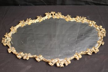 Gorgeous Mirrored Brass Vanity Tray With Floral Accented Edges