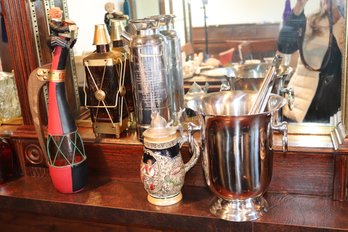 Vintage Barware Includes A Cool Fire/thirst Extinguisher Decanter, Swiss Harmony Inc Decanter Music Box &