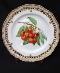 Flora Danica Royal Copenhagen Denmark Fruit Plate Of Cherries, In Open Work Porcelain