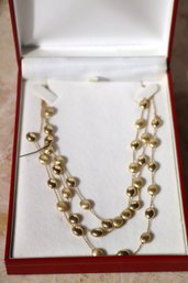 14K YG 16 Inch 3 Strand Bead Design Necklace-Signed BNI