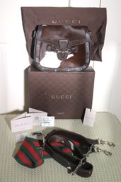 Gucci Lady Web Shoulder Bag Printed Pony Hair With Studded Leather And Strap.