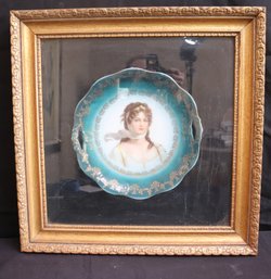 Vintage Hand Painted Portrait Plate Encased In A Gilded Frame