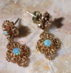14K YG Pair Of Fancy Scrolled Opal Earrings