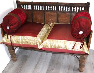 Traditional Wood Bench Includes Decorative Throw Pillows