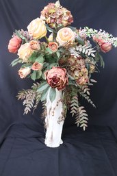 Tall Hand-crafted Ceramic Vase With Faux Floral Arrangement, Signed By Artist.