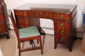Mahogany Federal Style Vanity Or Desk With Protective Glass Top