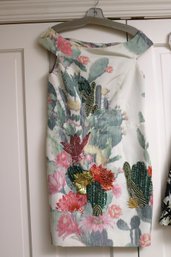 Matthew Williamson Cocktail Dress With Cactus Flower Designs With Beading
