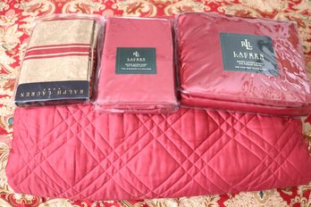 Ralph Lauren Burgundy Bedding As Pictured Includes King-size Fitted Sheet And Standard Pillowcases